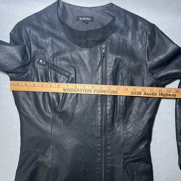Le Chateau Womens Genuine Leather Moto Jacket Medium Black Asymmetrical Zipper - Picture 8 of 9